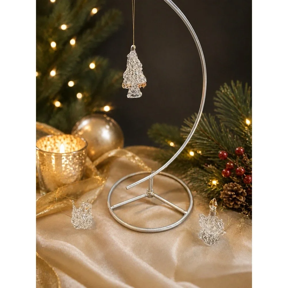 Vintage Spun Glass Gold Trimmed Clear Glass Bird Tree Candle Christmas Ornaments